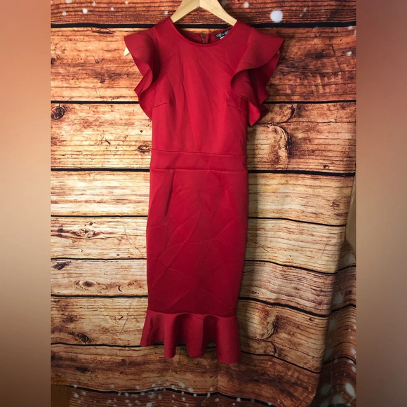 Red Ruffle Detail Dress - Picture 2 of 14